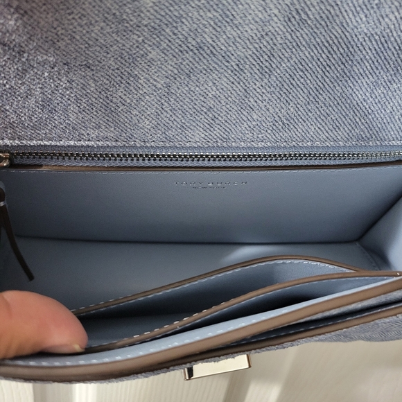 Tory Burch Fleming Denim Print Suede Small Convertible Shoulder Bag - Picture 10 of 15